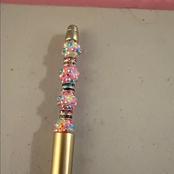 Silver Refillable Ballpoint Pen with Multicolored Beads with Colorful Accents - Picture 3 of 3